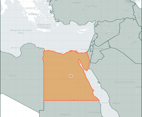 AmanTrace Atlas map showing a selected MENA market signal and regional borders
